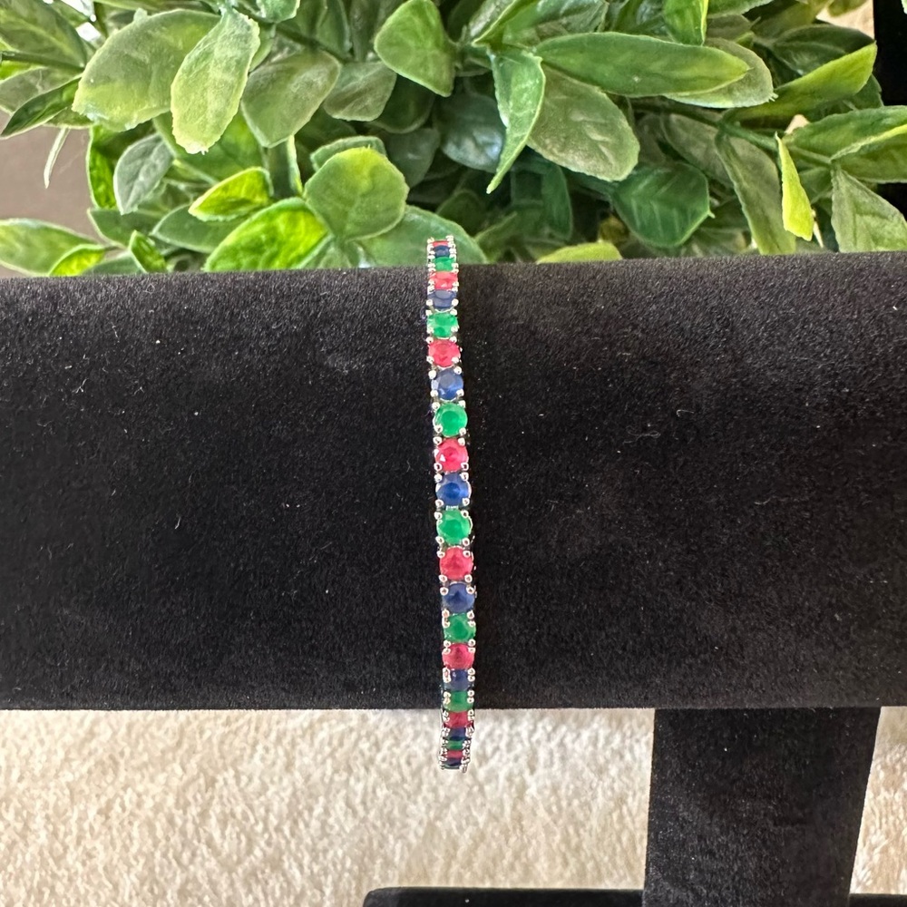 Sterling Silver Dainty Multi Colored Bracelet. - image 1